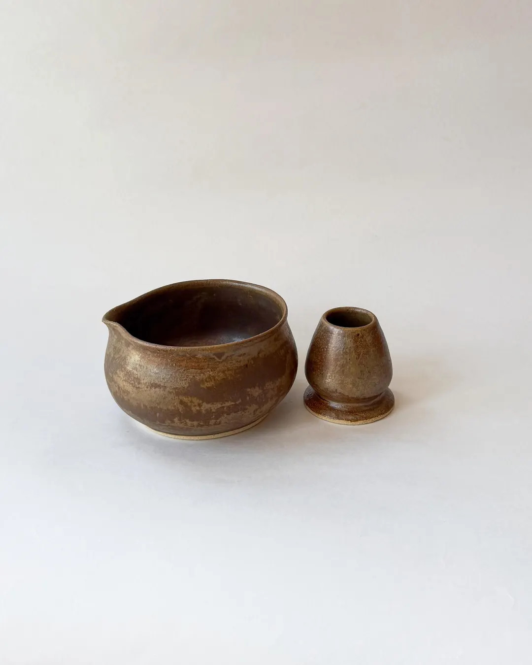 Handmade Ceramic Matcha Bowl and Whisk Holder Set in Rustic Brown - Etsy | Etsy (US)