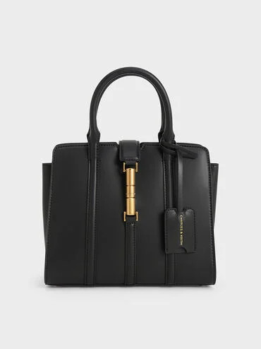 Cesia Metallic Accent Tote Bag
 - Black | Charles & Keith UK