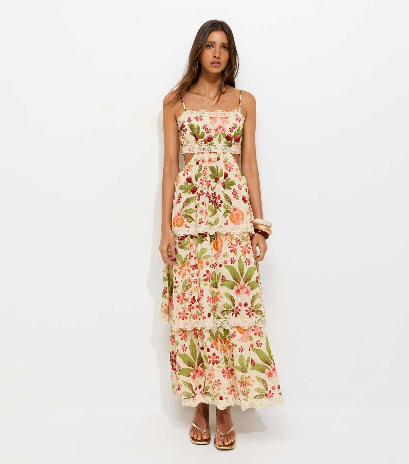 Cream Fruit Print Tiered Maxi Dress | New Look | New Look (UK)