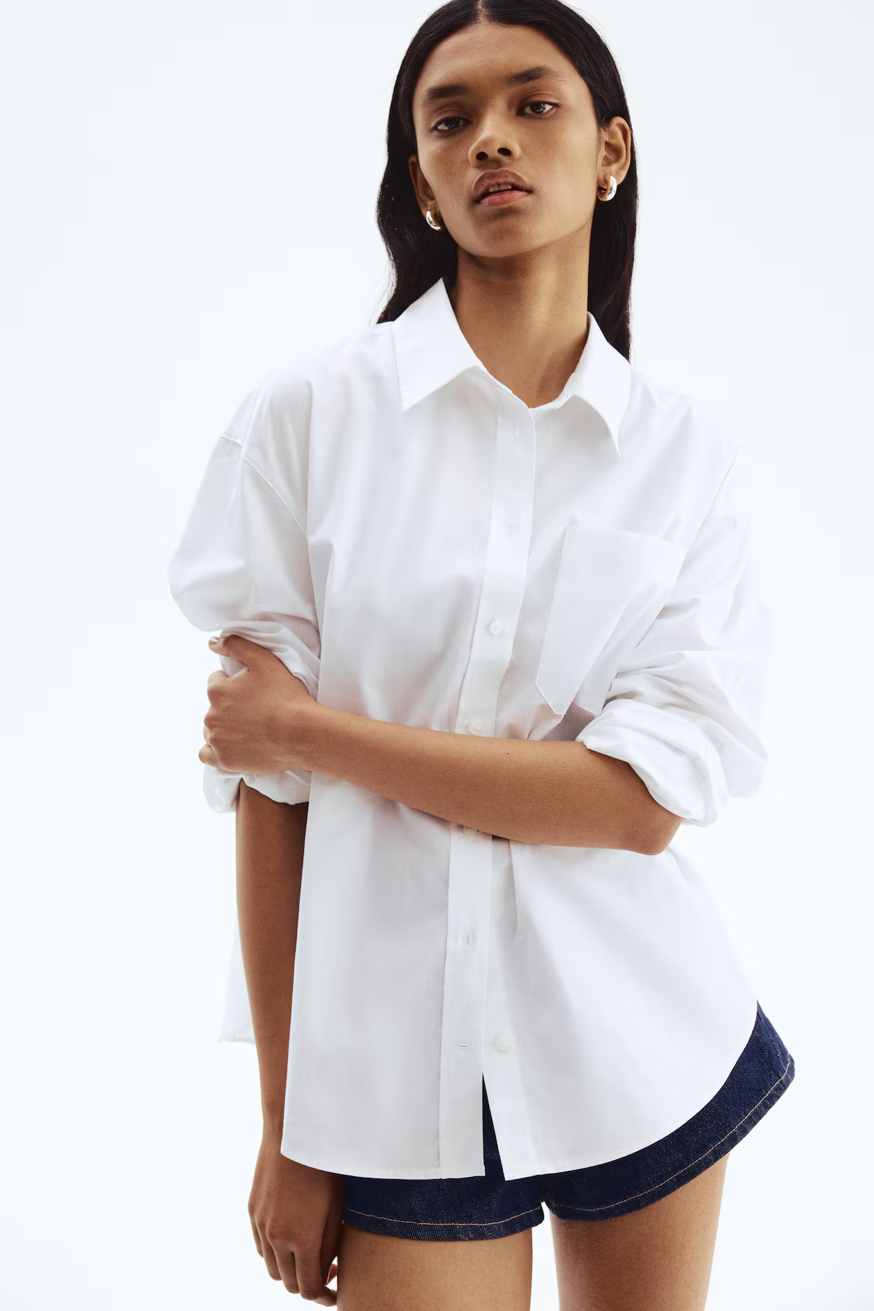 Oversized Cotton Shirt - White - Ladies | H&M US | H&M (US + CA)