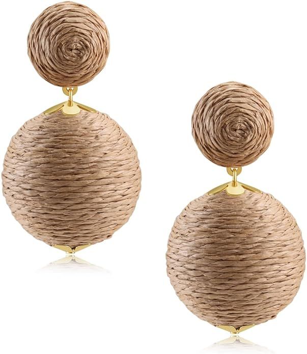 Statement Raffia Earrings for Women Girls - Handmade Raffia Lantern Rattan Drop Earrings - Trendy... | Amazon (US)