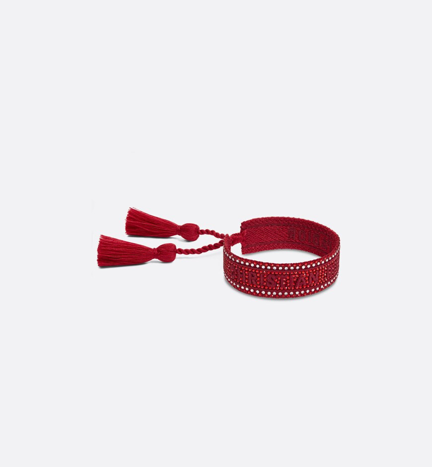 J'Adior Bracelet Scarlet Red Cotton and Crystals | DIOR | Dior Couture