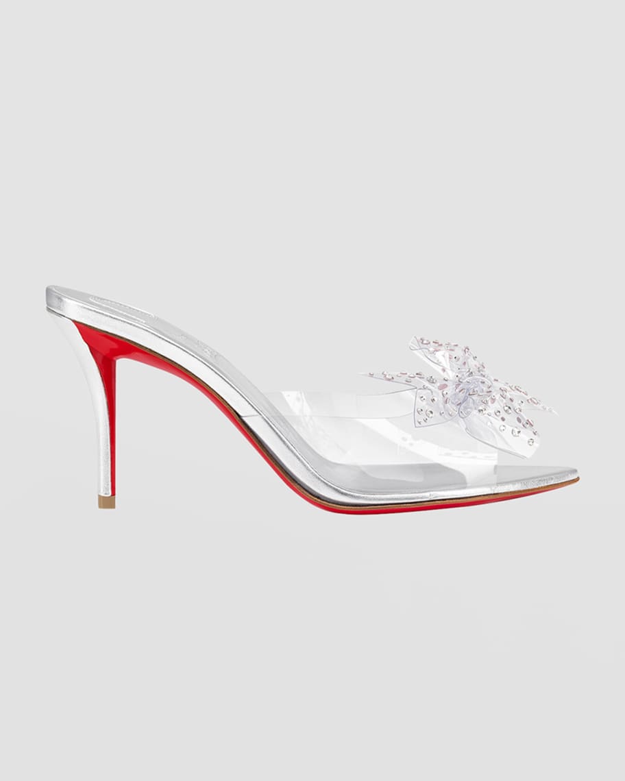 Christian Louboutin Aqua Crystal Clear Floral Red Sole Slide Sandals | Neiman Marcus