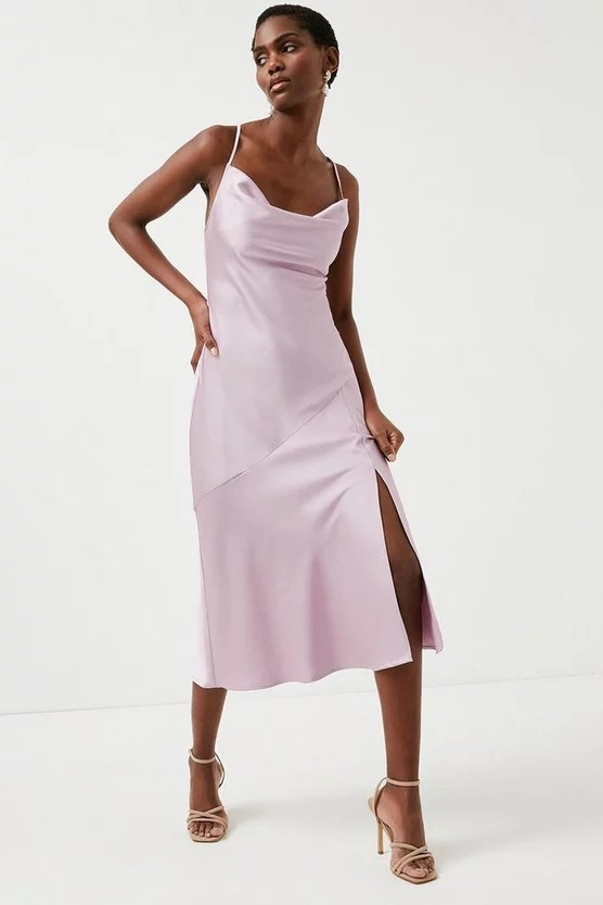 Hammered Satin Cowl Neck Woven Slip Dress | Karen Millen US
