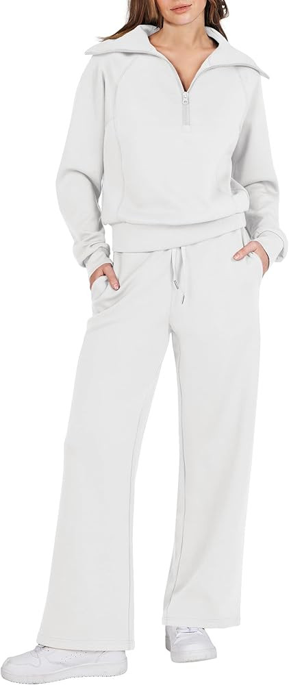 LOGENE Womens 2 Piece Sweatsuits Lounge Joggers Sets Half Zip Sweatshirts with Wide Leg Sweatpant... | Amazon (US)