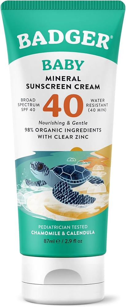 Badger Mineral Baby Sunscreen Cream SPF 40, 98% Organic Toddler Sunscreen with Zinc Oxide, Broad ... | Amazon (US)