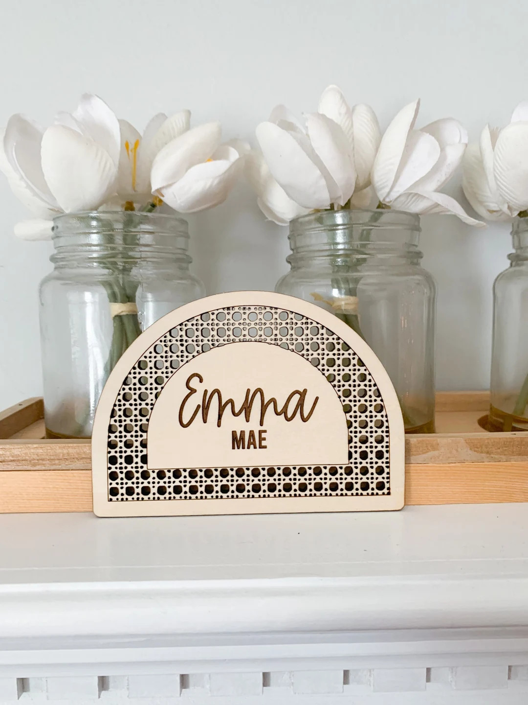 Baby announcement sign, boho baby name sign, rattan baby name sign, boho nursery decor, arch name... | Etsy (US)