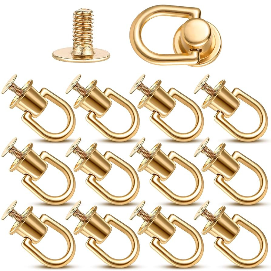 12Pcs D Ring Stud Screw Ball Post Head Buttons Stud Screw Gold Ball Studs Rivets with D Ring Meta... | Amazon (US)