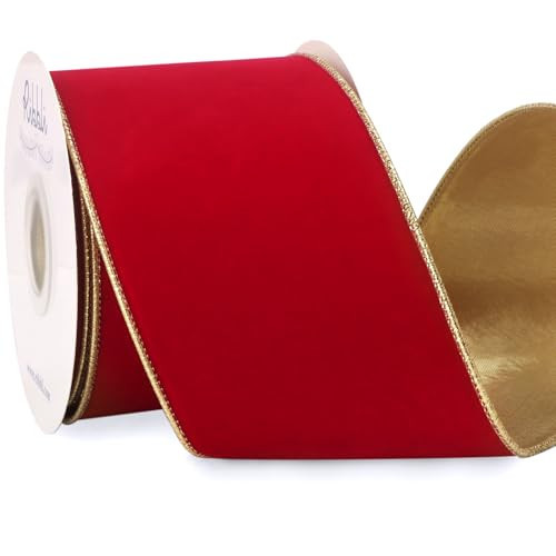 Ribbli Red Velvet Wired Ribbon 4 Inch Luxury Matte Velvet Christmas Ribbon for Gift Wrapping Christmas Tree Decoration Crafts Wreaths Supplies -10 Yards | Amazon (US)
