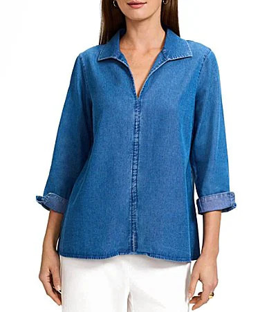 Foxcroft Agnes Tencel� Denim 34 Sleeve Popover Shirt - M | Dillard's