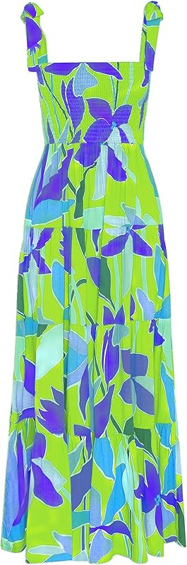 GOLDSTITCH Women's Summer Boho Spaghetti Strap Ruffle A Line Beach Long Maxi Dress | Amazon (US)