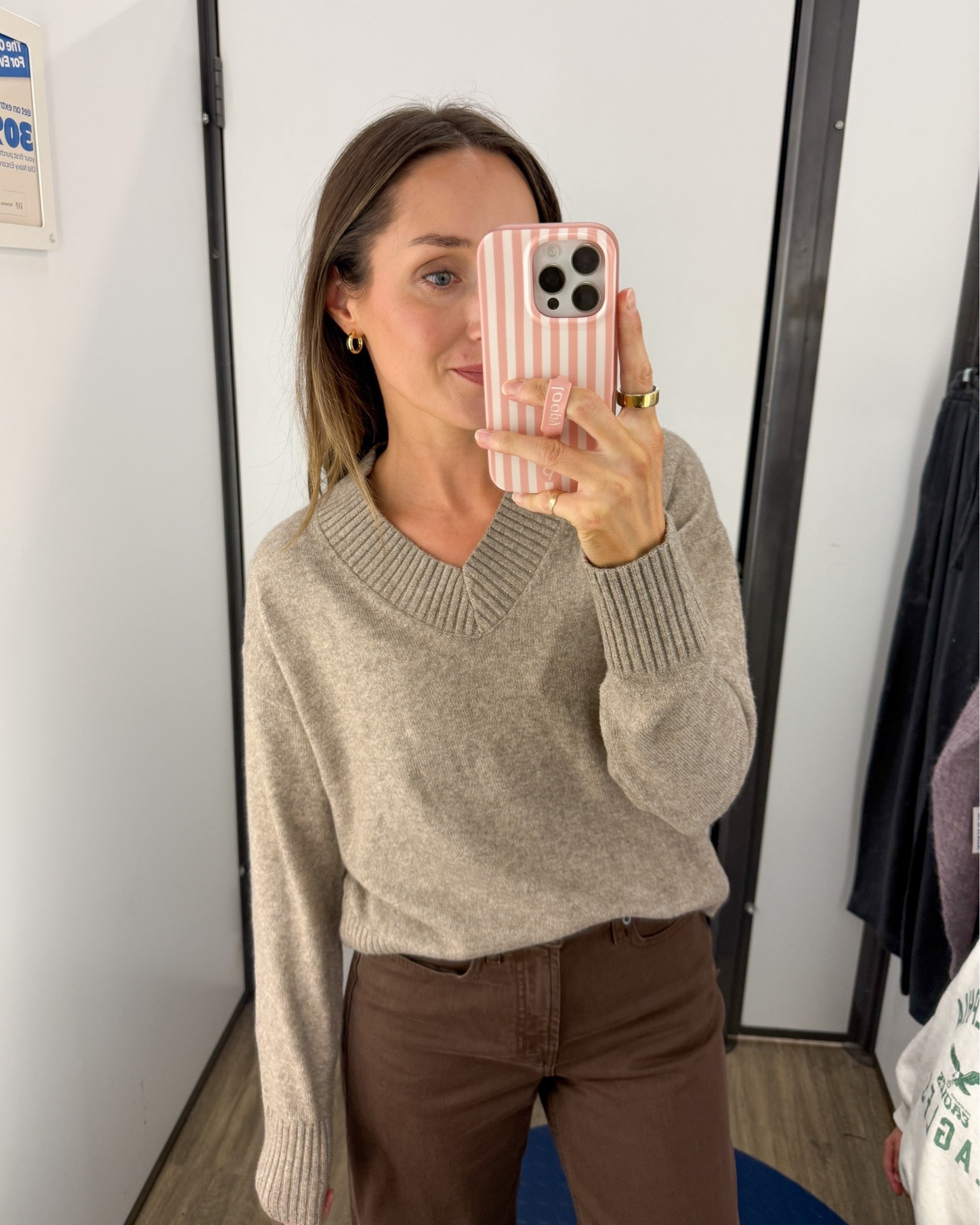 Wearing a size small. I have found that the Old Navy so soft pills a bit more than the gap cash soft (which doesn’t pill). But this is a great price point!