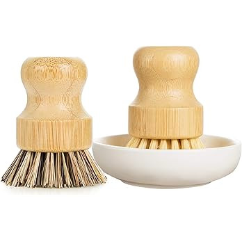 Palm Pot Dish Brush- Nature Bamboo 2 Packs Mini Durable Scrub for Kitchen Cleaning with Ceramics ... | Amazon (US)