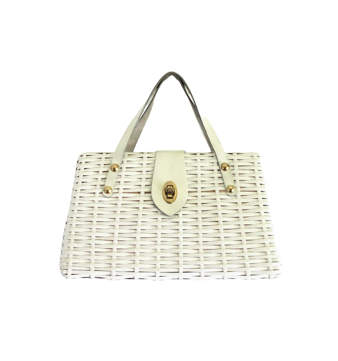 1960s White Wicker Purse Vintage White Wicker Handbag - Etsy | Etsy (US)