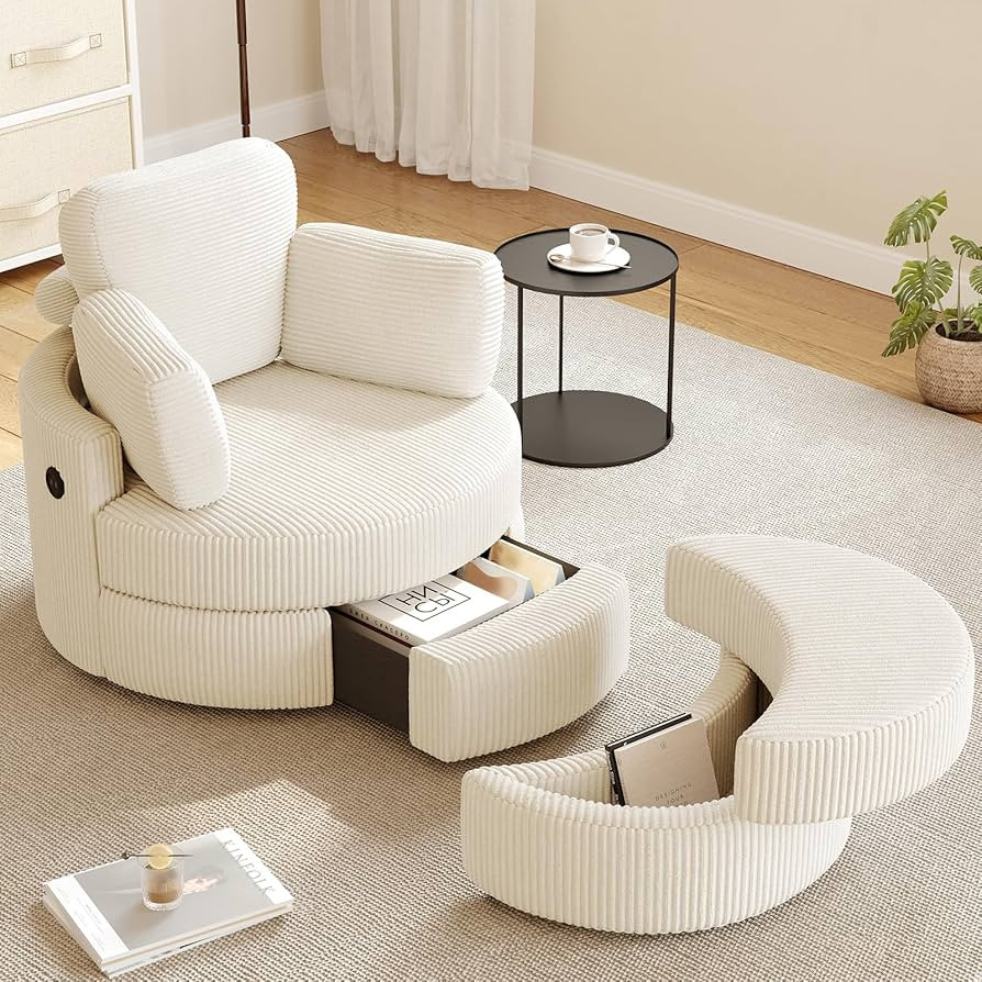 MEISSALIVVE Swivel Accent Chair with Half Moon Ottoman, Round Chairs with Drawer Storage for Livi... | Amazon (US)