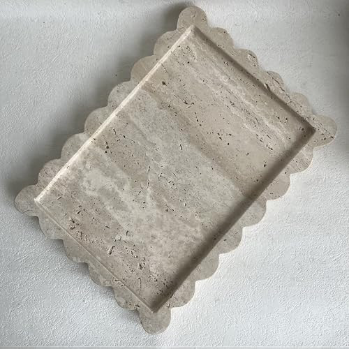SAIDKOCC Natural Scalloped Marble Tray, 10.7"x7.87", Rectangle for Bathroom & Kitchen, Decorative for Dresser (Beige Travertine) | Amazon (US)