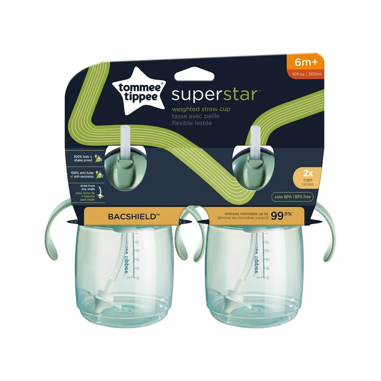 Tommee Tippee Superstar Weighted Straw Cup for Toddlers | 10oz, 6+ Months, Green 2 count| 100% Le... | Walmart (US)