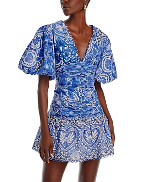 Farm Rio Tile Dream Puff Sleeve Mini Dress | Bloomingdale's (US)