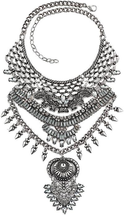 ReisJewelry Long Tassel Chunky Boho Coin Statement Necklace for Women | Amazon (US)