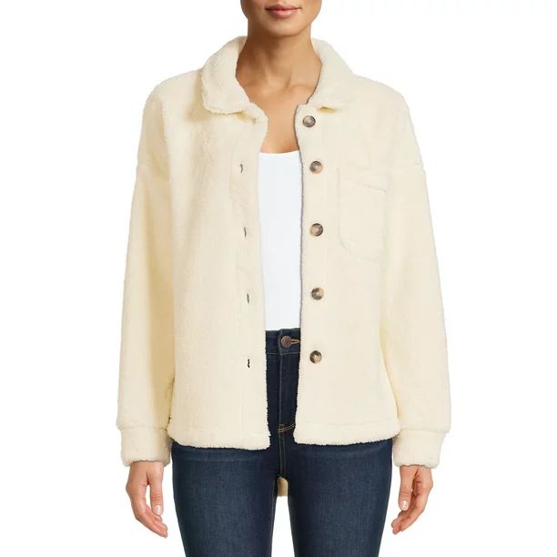 Time and Tru Women's and Women's Plus Size Faux Sherpa Button-Front Jacket - Walmart.com | Walmart (US)