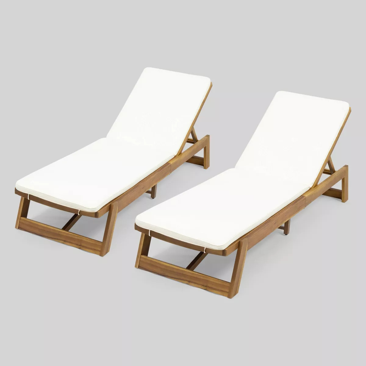 Maki 2Pk Acacia Wood Chaise Lounge Teak/Cream - Christopher Knight Home: Weather-Resistant, Adjus... | Target