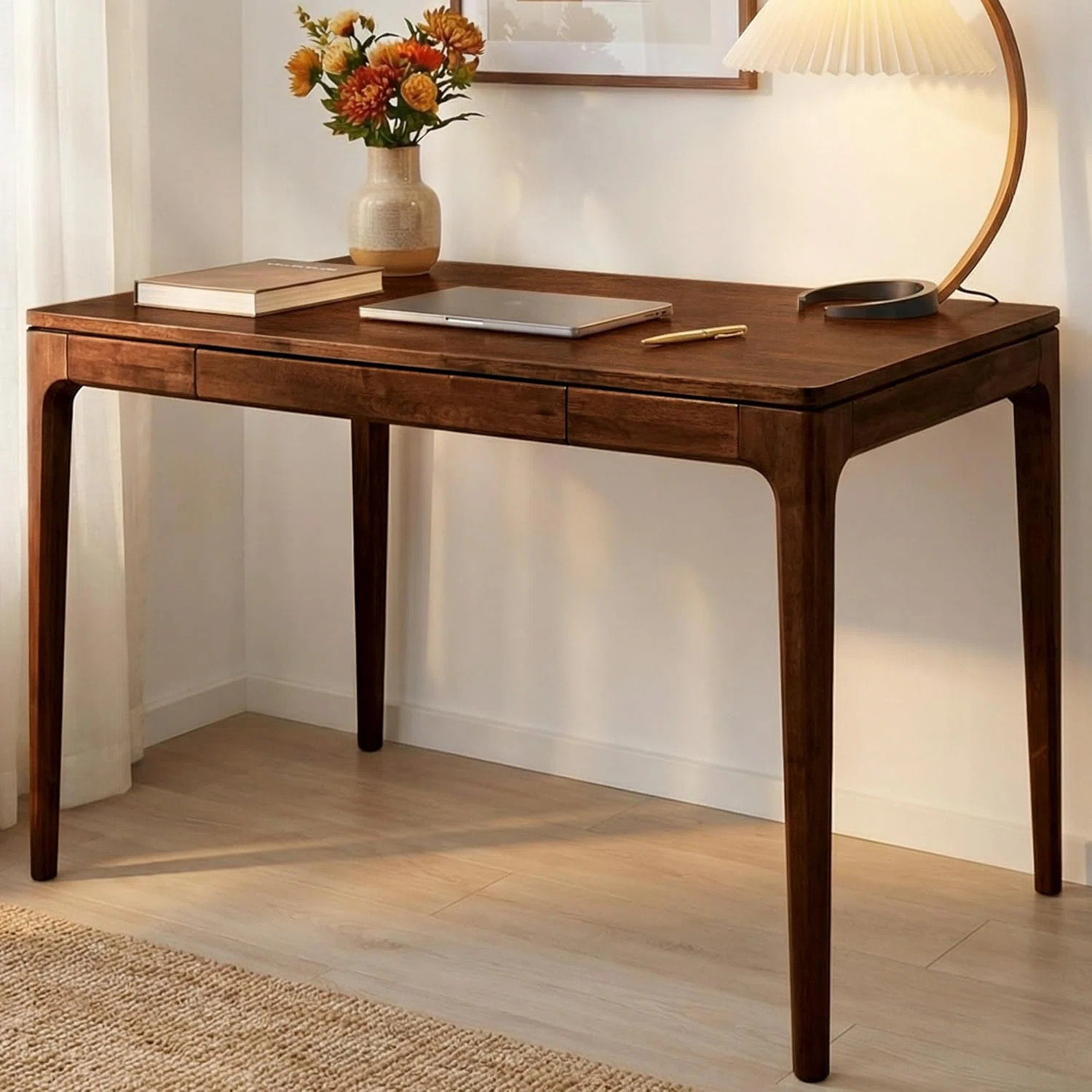 Wilma Solid Rubber Wood Base Writing Desk, 48” Rectangular Small Table Dining Set for 4, Living Room, Desks for Computer - Easy Assembly | Wayfair North America