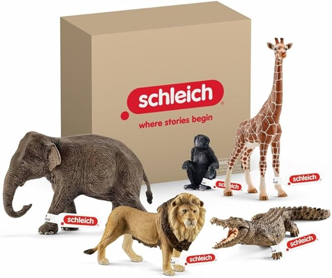 Schleich Wild Life - 5PC African Animal Toy Playset with Lion, Elephant, Monkey, Alligator and Gi... | Amazon (US)