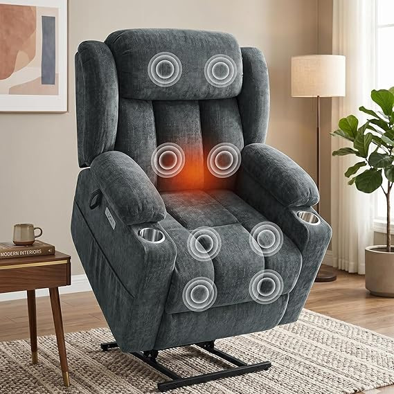 ABCASA Large Power Lift Chairs Recliners for Elderly with Heat ＆ Massage, Upgraded Chenille Rec... | Amazon (US)