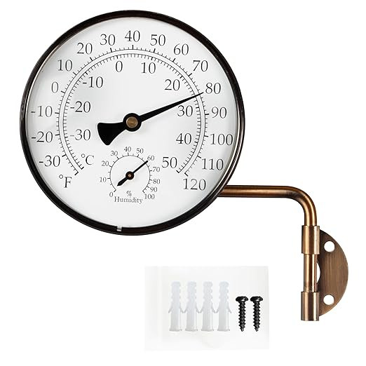 4-Inch Brass Outdoor Thermometer - Analog Temperature Gauge for Patio, Greenhouse and Garage | Amazon (US)