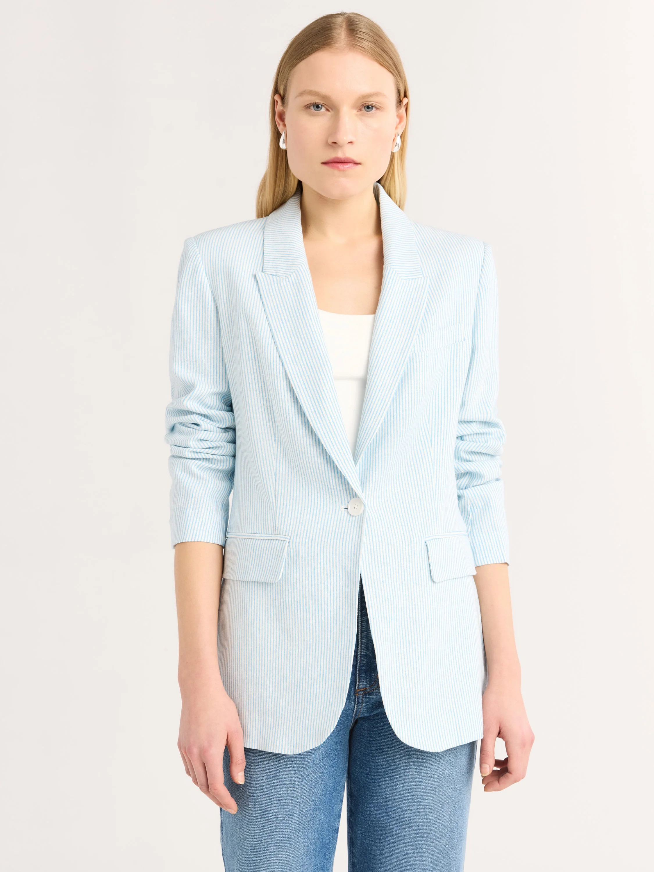 Scoop Women's and Women's Plus Ultimate One Button Linen Blend Blazer, Sizes XS-4X | Walmart (US)