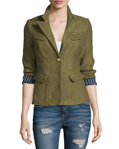 Classic One-Button Blazer, Army Green | Neiman Marcus