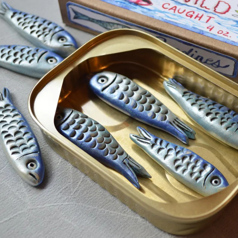 Handmade Clay Sardines in Tin with Original Art Label Funky Unique OOAK Ceramic Art Object Whimsi... | Etsy (US)