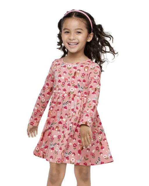 Baby And Toddler Girls Long Sleeve Animal Print Knit Babydoll Dress | The Children's Place  - SAC... | The Children's Place