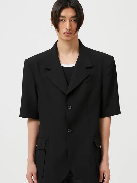 Oversized Short-Sleeve Blazer (Black) | W Concept (US)