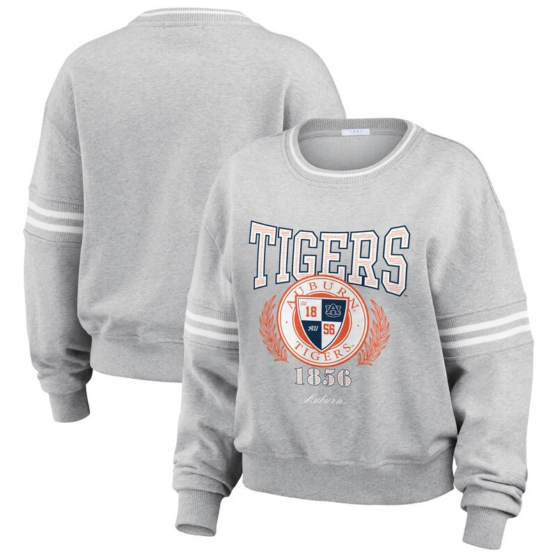 Women's WEAR by Erin Andrews Heather Gray Auburn Tigers Classic Stripe Pullover Sweater | Fanatics