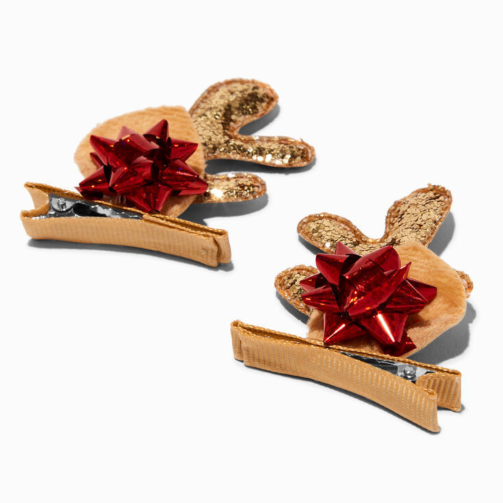 Reindeer Antlers & Gift Bow Hair Clips - 2 Pack | Claire's (US)