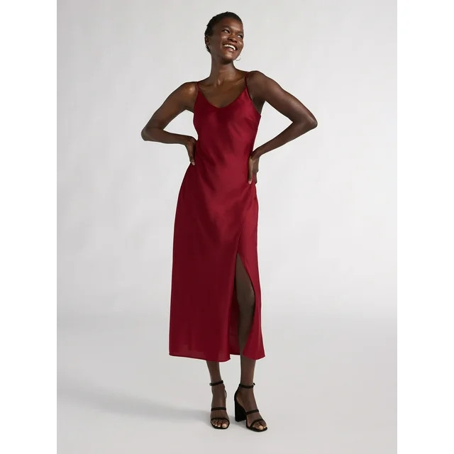 Scoop Women's Satin Midi Slip Dress with Side Slit, Sizes XS-XXL | Walmart (US)