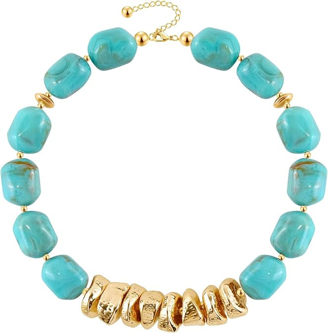 VIBILIA Boho Beaded Chunky Necklace for Women, Colorful Large Square Bead Choker, Trendy Y2K Summ... | Amazon (US)