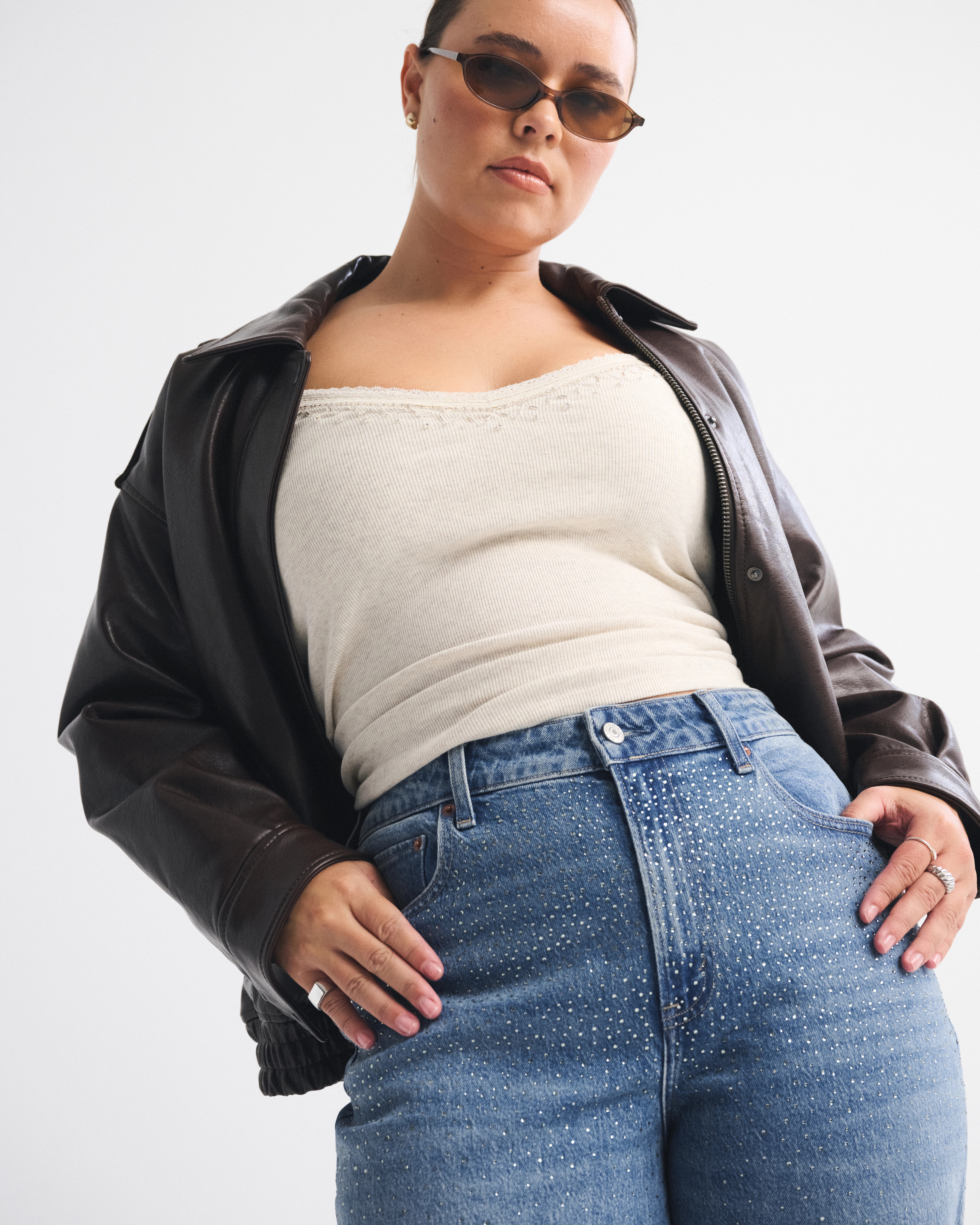 Curve Love High Rise 90s Relaxed Shiny Embellished Jean | Abercrombie & Fitch (US)