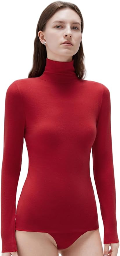 SUUKSESS Women Cashmere Turtleneck Long Sleeve Shirt Fitted Fall Basic Thermal Tops Fall Fashion | Amazon (US)