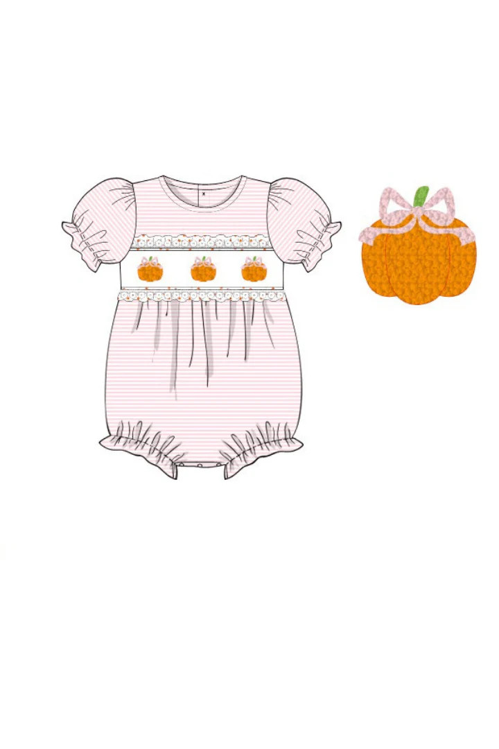 Pre-Order Smocked Pink Stripe Pumpkin Bubble | The Smocked Flamingo