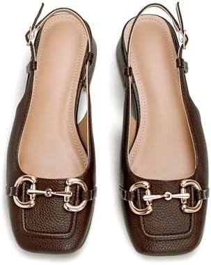 Slingback Mary Jane Heels for Women Low Block Heel Closed Square Toe Pump Shoes Heels Classic Dai... | Amazon (US)