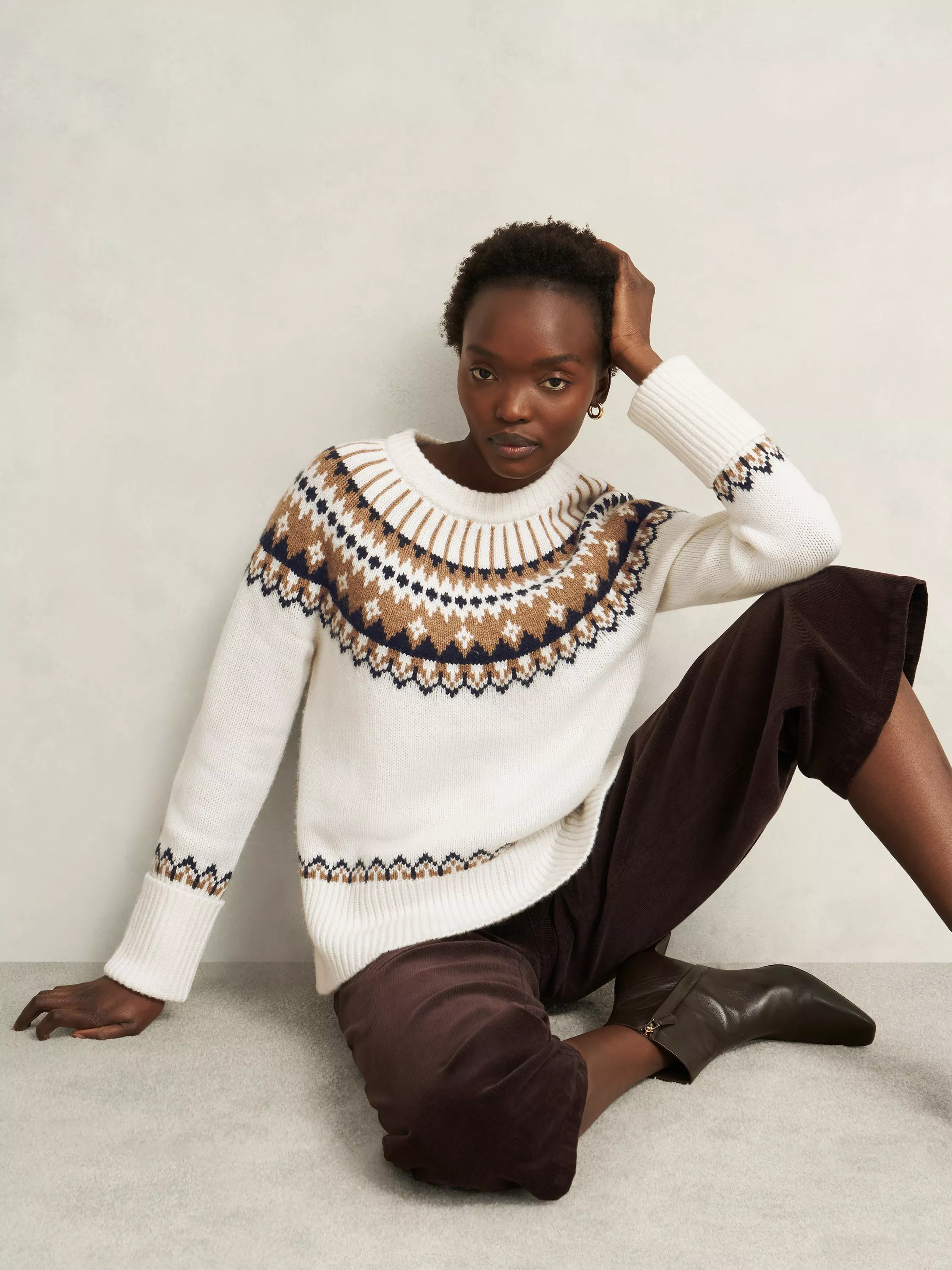 Hobbs Anya Fair Isle Wool Blend Jumper, Ivory/Camel | John Lewis (UK)