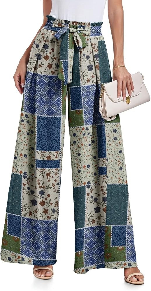 Lepunuo Wide Leg Pants for Women High Waisted Palazzo Pants Work Casual Flowy Tie Knot Trousers w... | Amazon (US)