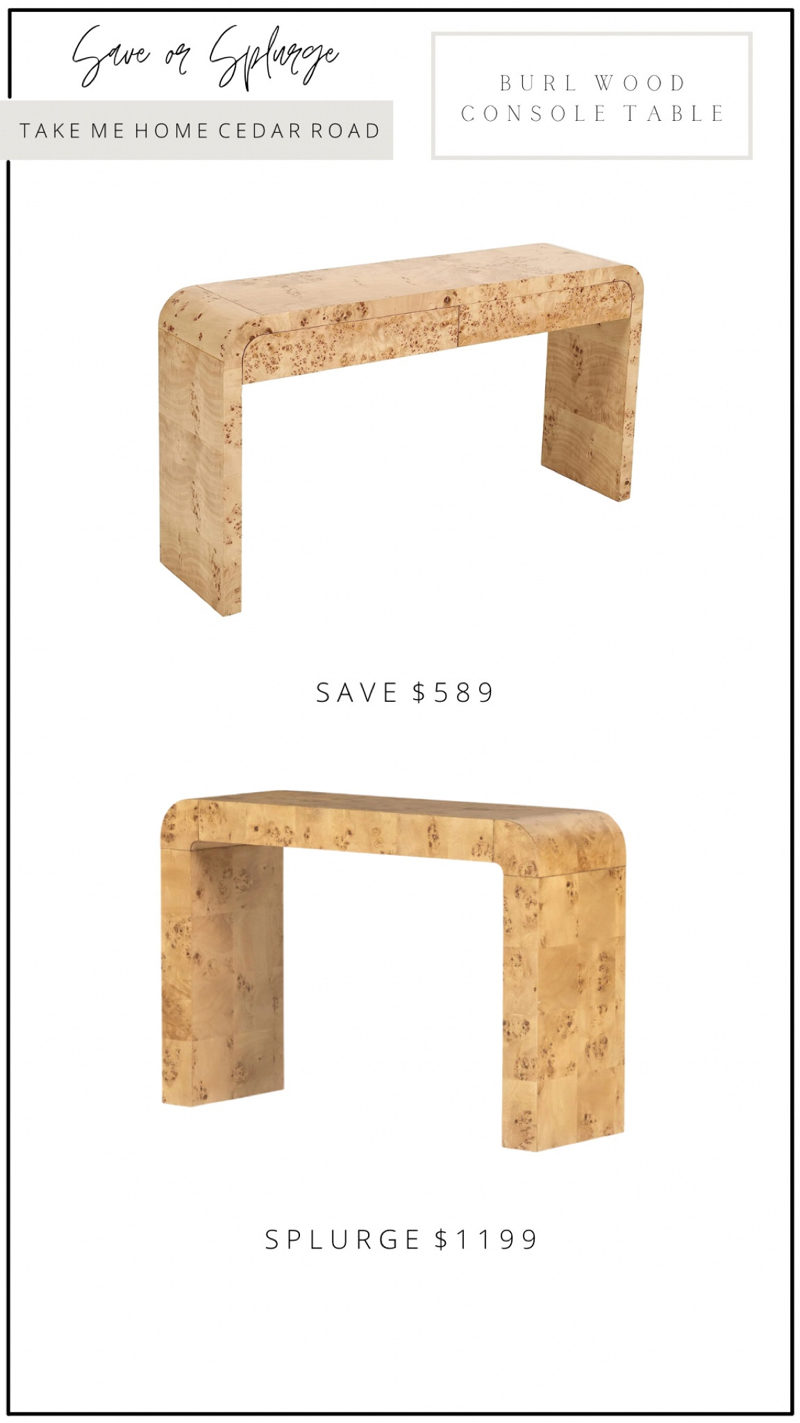 Just found a great dupe for this burl wood curved console from Lulu & Georgia!

Console table, entryway table, burl wood table, curved console table, entryway, living room, amazon, Amazon home, Amazon finds, designer dupe 

#LTKsalealert #LTKhome #LTKxPrimeDay