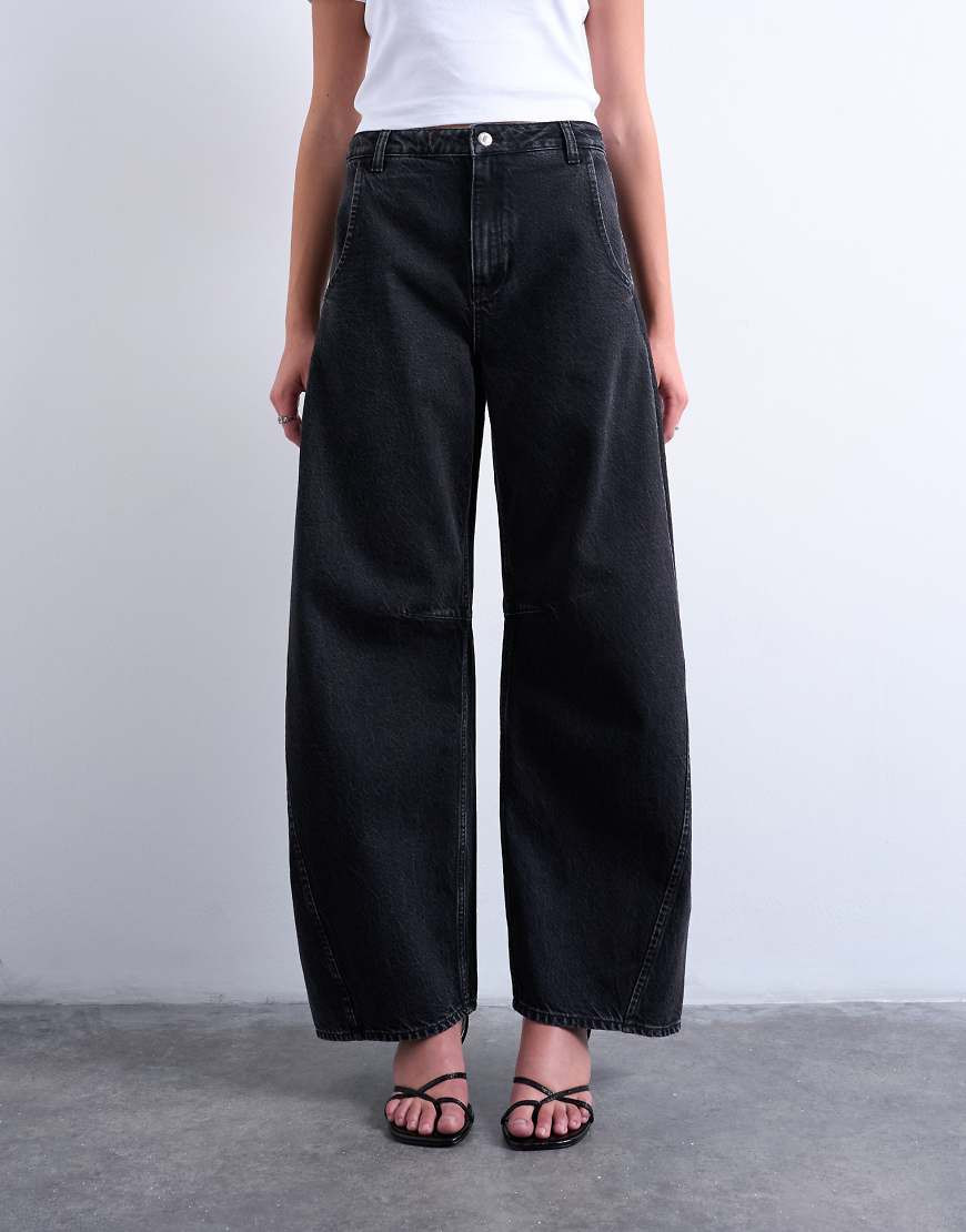 Topshop Horseshoe high rise barrel jean circular design in washed black | ASOS (Global)