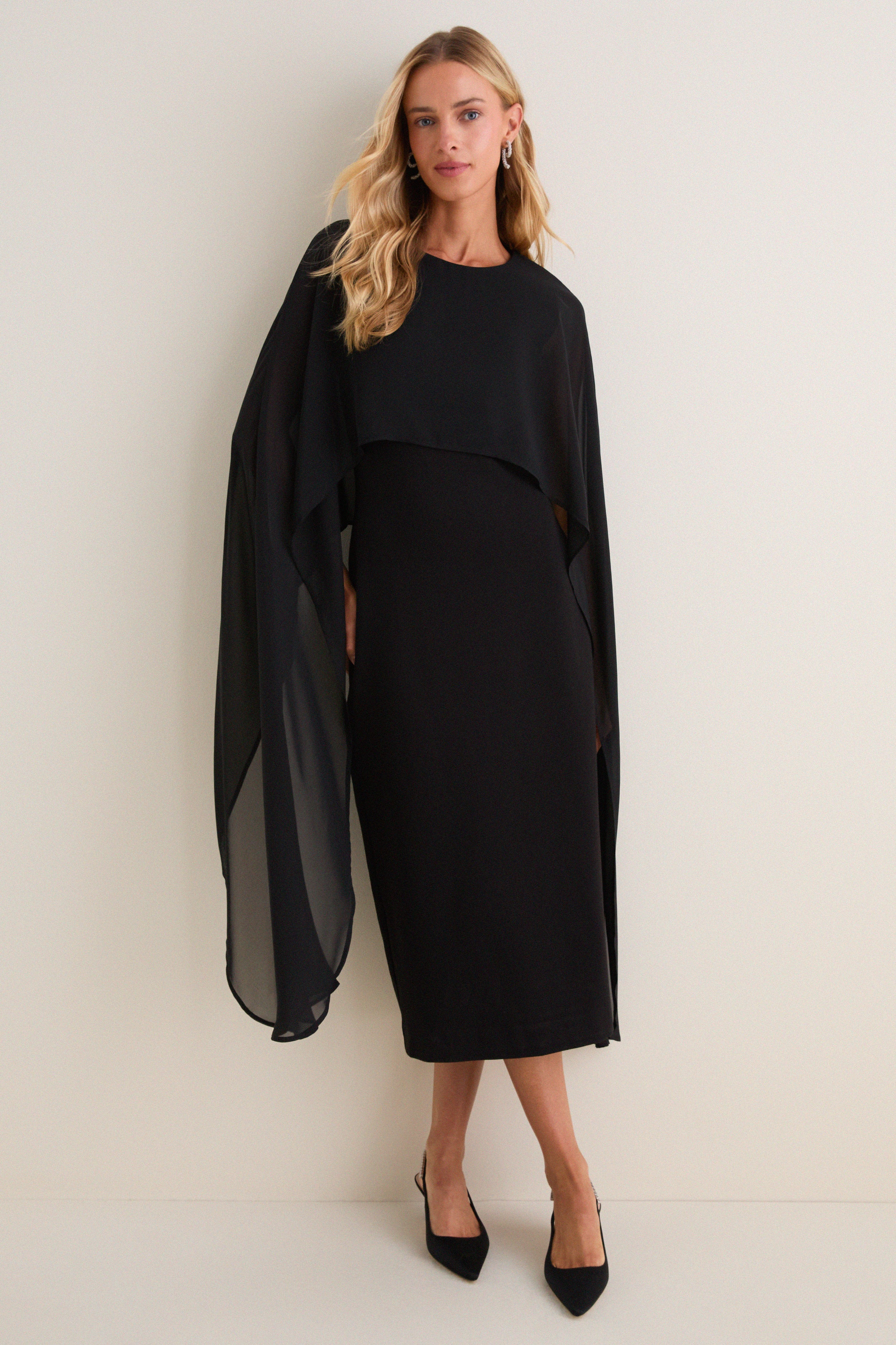 Black Chiffon Asymmetrical Audra Midi Dress | Tuckernuck (US)