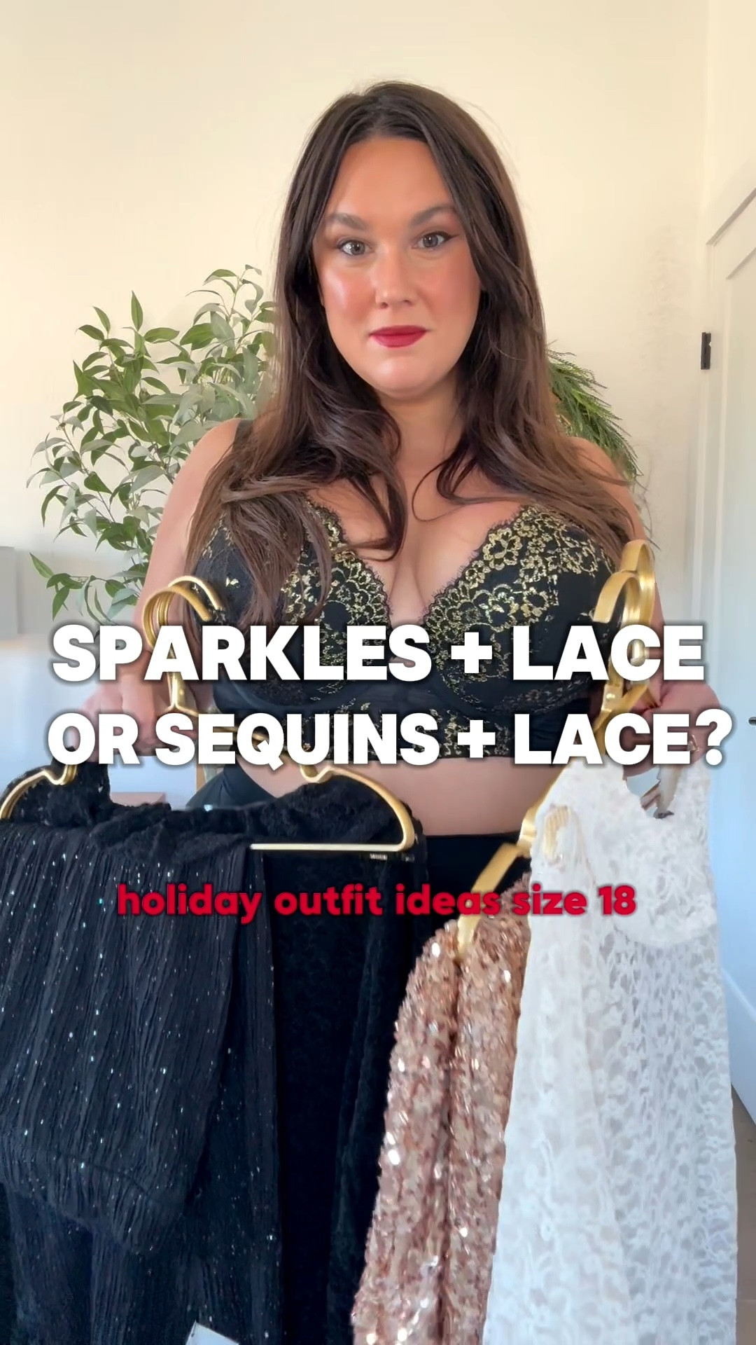 Sequins skirt lace top holiday outfits plus size holiday outfits plus size bra, lingerie holiday New Year’s Eve Christmas outfits size 18 sparkle, pants, stretchy pants