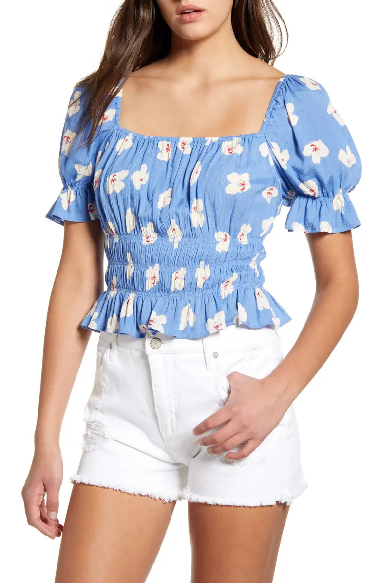 Print Smocked Square Neck Top | Nordstrom