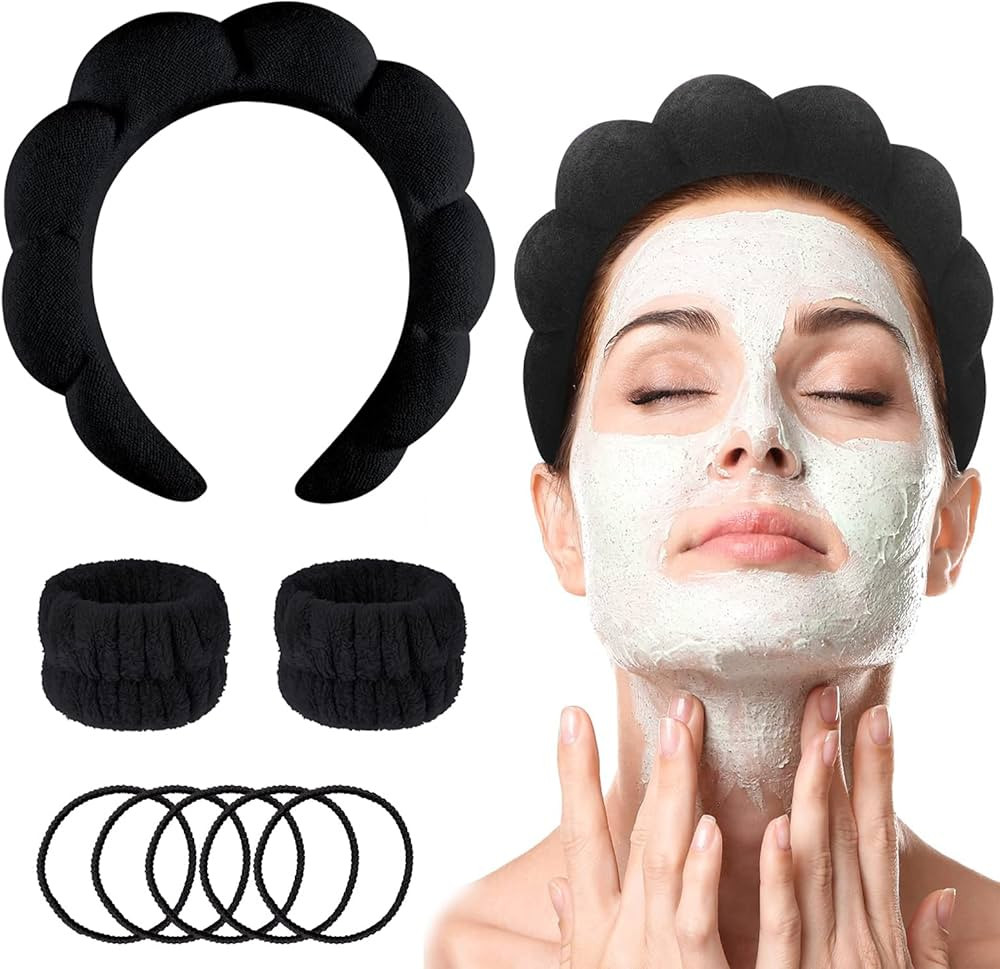 Zunci 8 PCS Skincare Headband, Versed Headband for Washing Face, Puffy Headband,Black Puffy Bubbl... | Amazon (US)